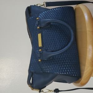 Good Condition Leather Purse, Blue Cross Body, Adrienne Vittadini, Woven